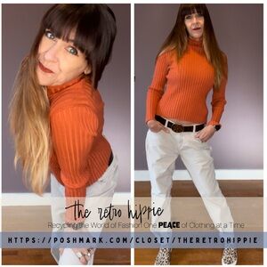 Burnt Orange Turtle Neck Knit Top